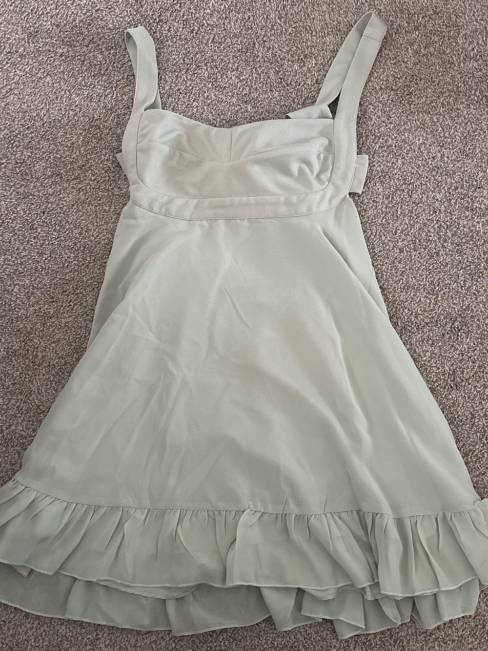 JJs House Light Sage Ruffle-Hem Mini Dress